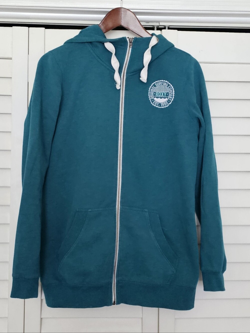 Roxy Surf Co Teal Blue Sweatshirt Size M Full Zip Front Hooded Casual Unisex